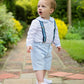 Blue Pinstripe Pageboy Shorts, braces and Peter Pan Pageboy Shirt | Amelia Brennan
