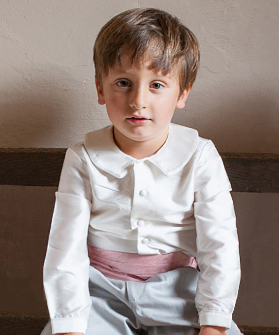Page Boy in Ivory, Pink and Grey by Amelia Brennan Weddings