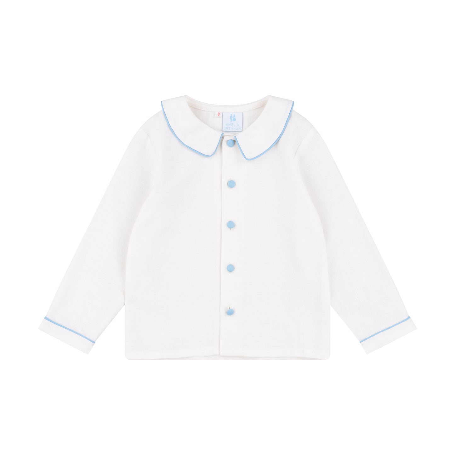 Ivory linen Pageboy shirt with Blue trim and buttons