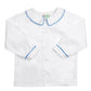 White Peter Pan Collared Shirt with Blue Piping - Amelia Brennan