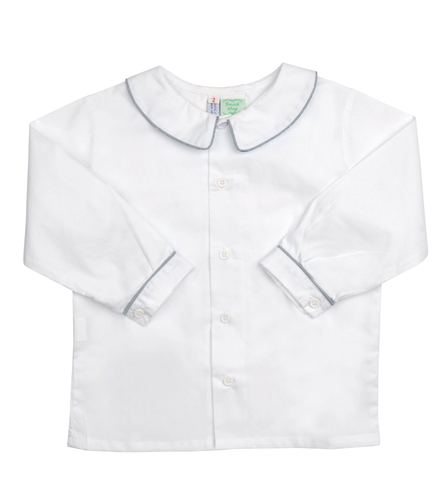 White Peter Pan Collared Shirt with Grey Piping - Amelia Brennan