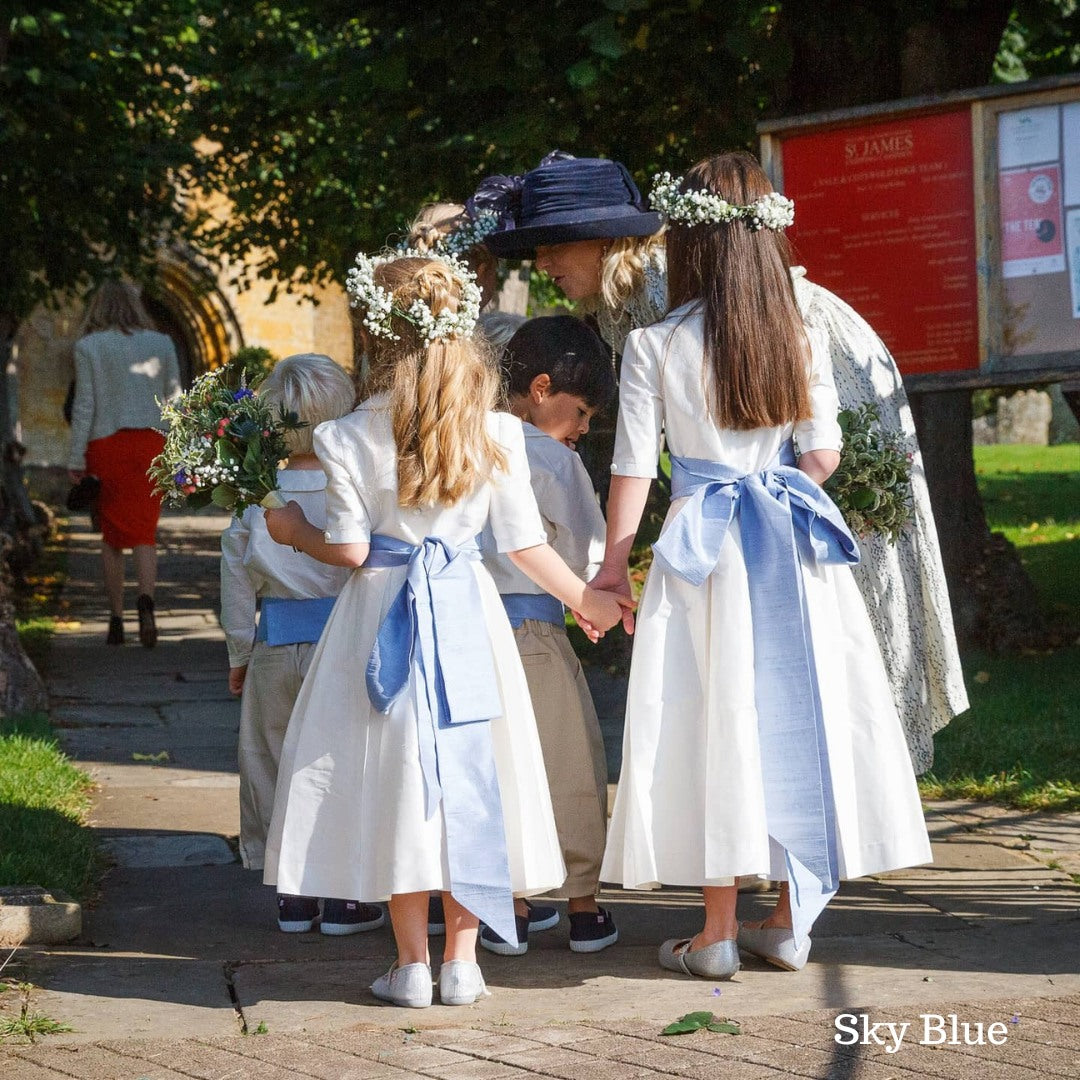 Sky Blue Silk Flower Girl Sash