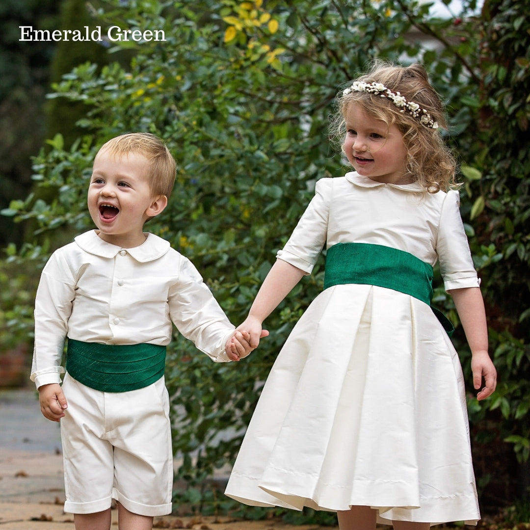 Flower Girl and Pageboy in Ivory and Emerald Green