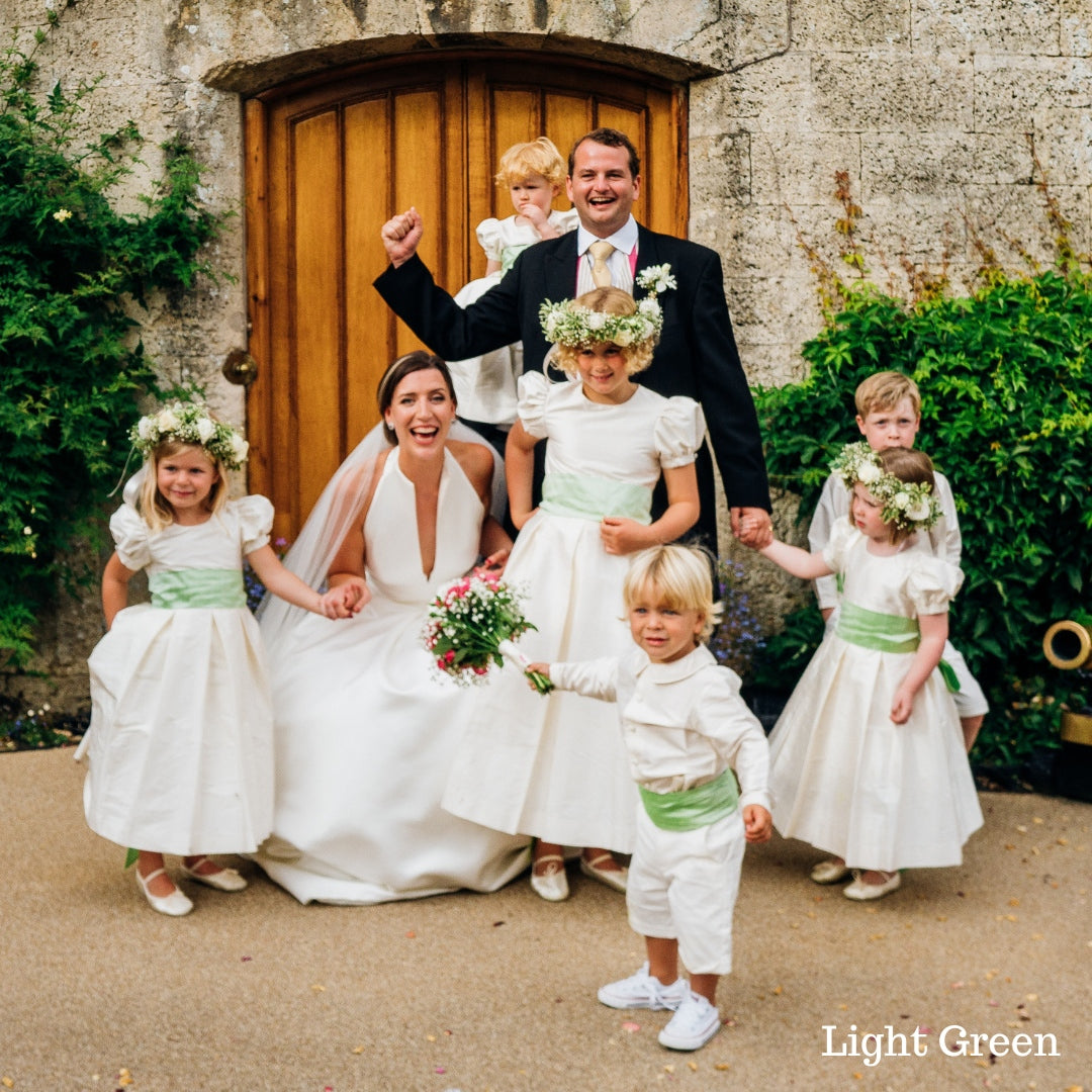 Ivory and Light green flower girl and Pageboy Outfits