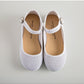 White Linen Flower Girl Shoes - top