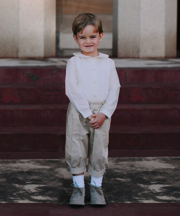 Pageboy in Ivory silk and Beige Knickerbockers