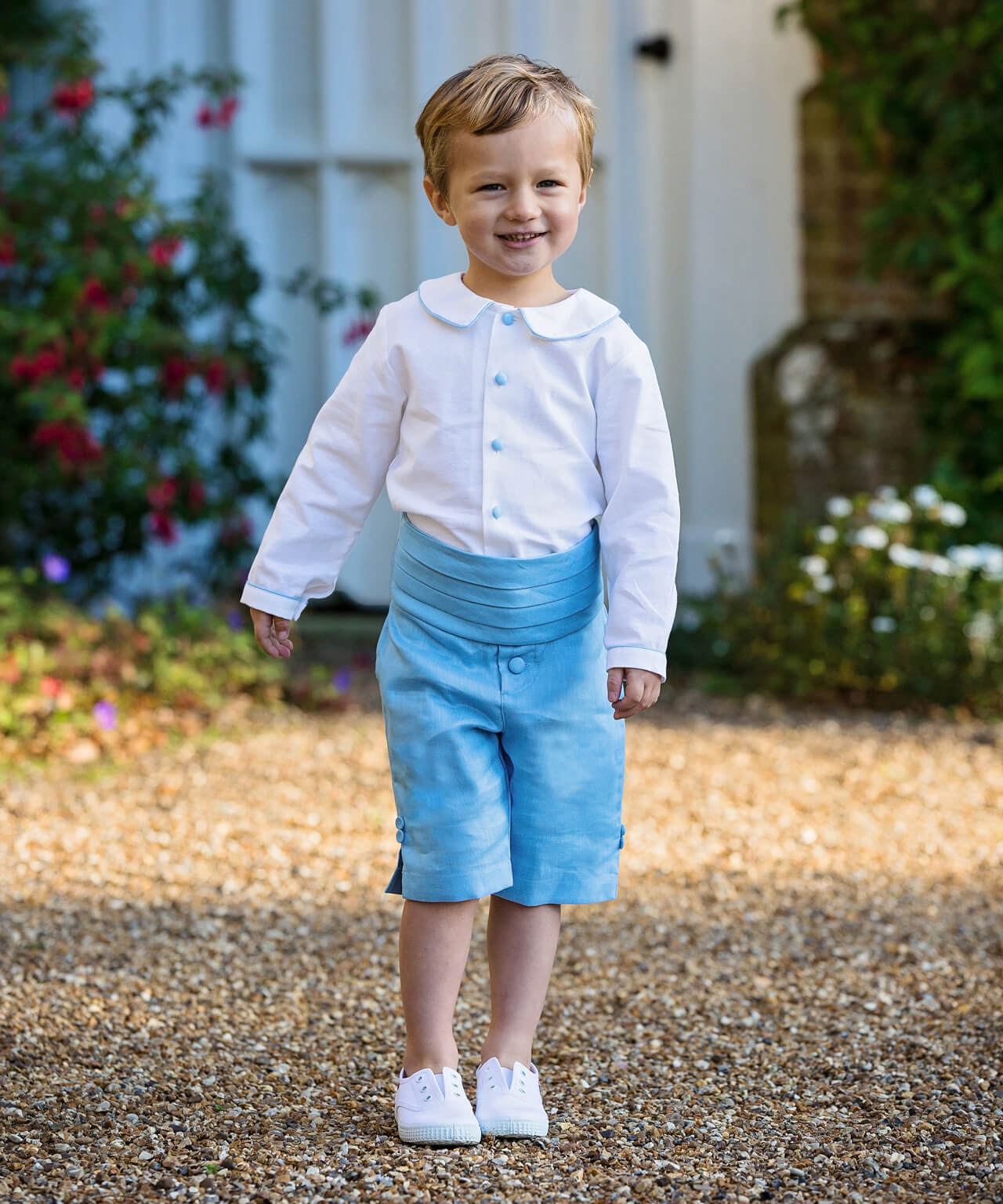 Blue Linen Pageboy Outfit by Amelia Brenan Weddings