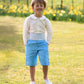 Blue Linen Pageboy Shorts with Silk Shirt | Amelia Brennan