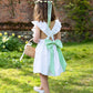 Linen Cross-Back Ruffle Flower Girl Dress with Green Bow by Amelia Brennan