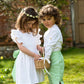 Linen Pageboy and Flower Girl Outfit with Handmade Flower Crown