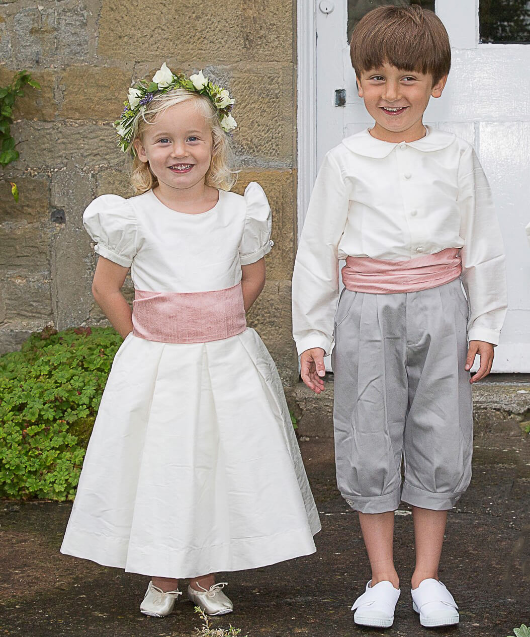 Pageboy and Flower Girl in Ivory, Pink and Grey | Amelia Brennan 