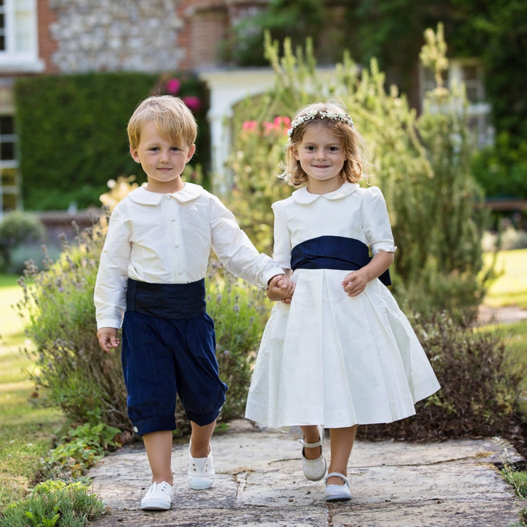 Pageboy and Flowergirl in Navy and  Ivory by Amelia Brennan