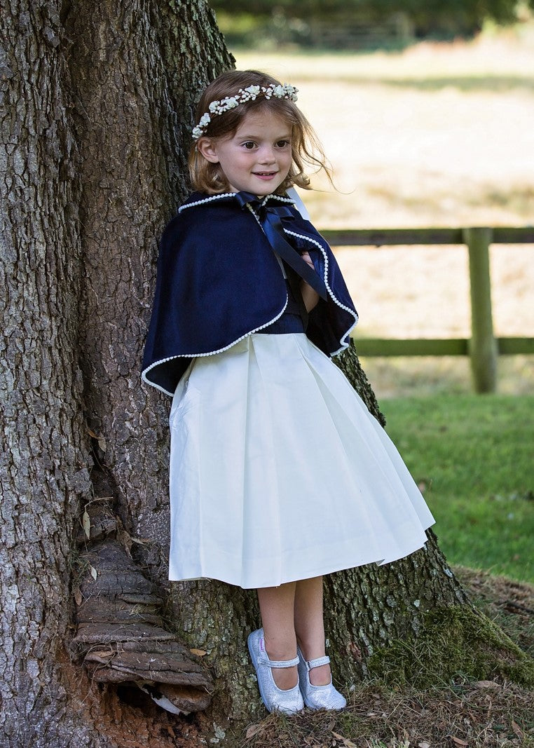 Navy Wool Flowergirl Cape