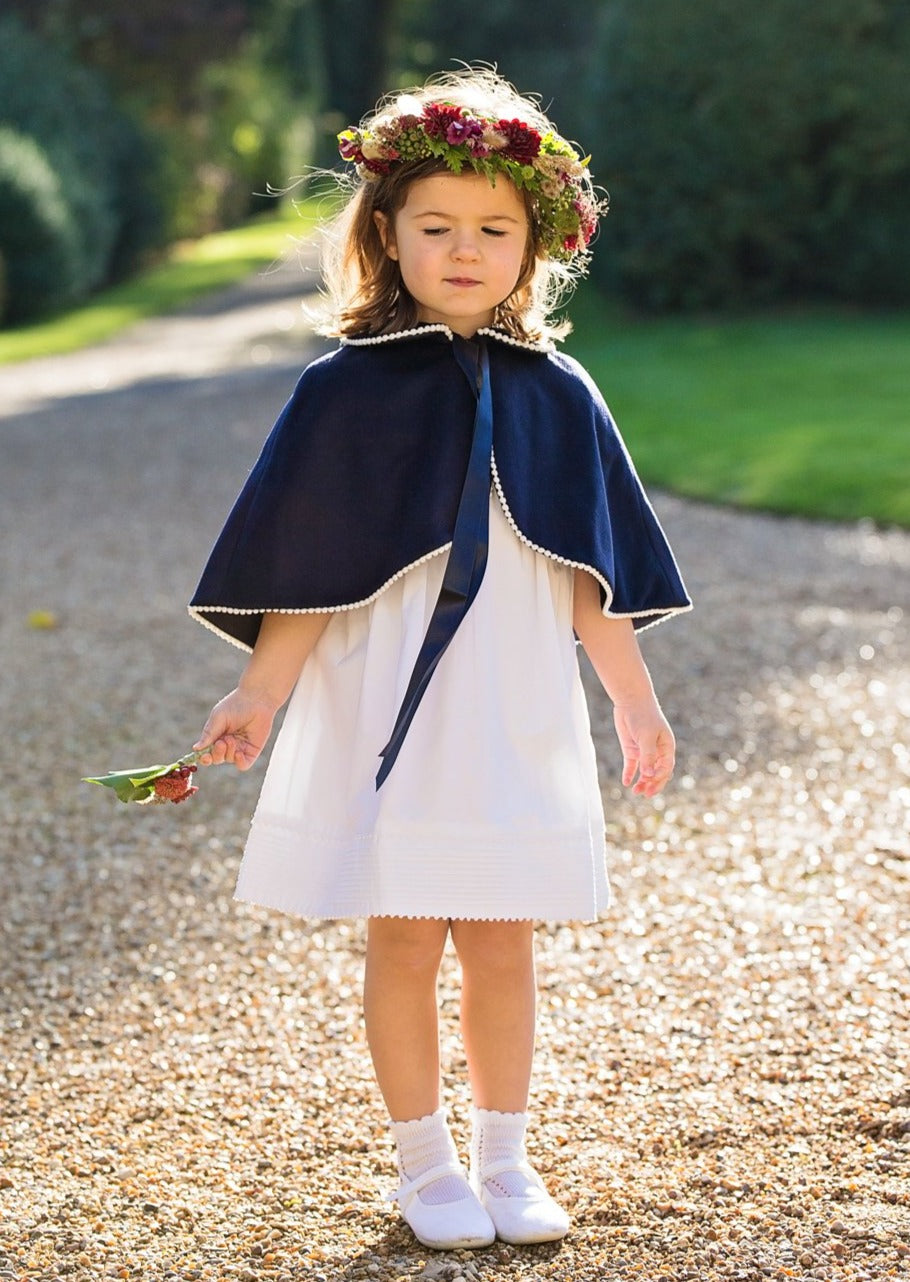 Navy Cashmere Flower Girl Cape | Amelia Brennan