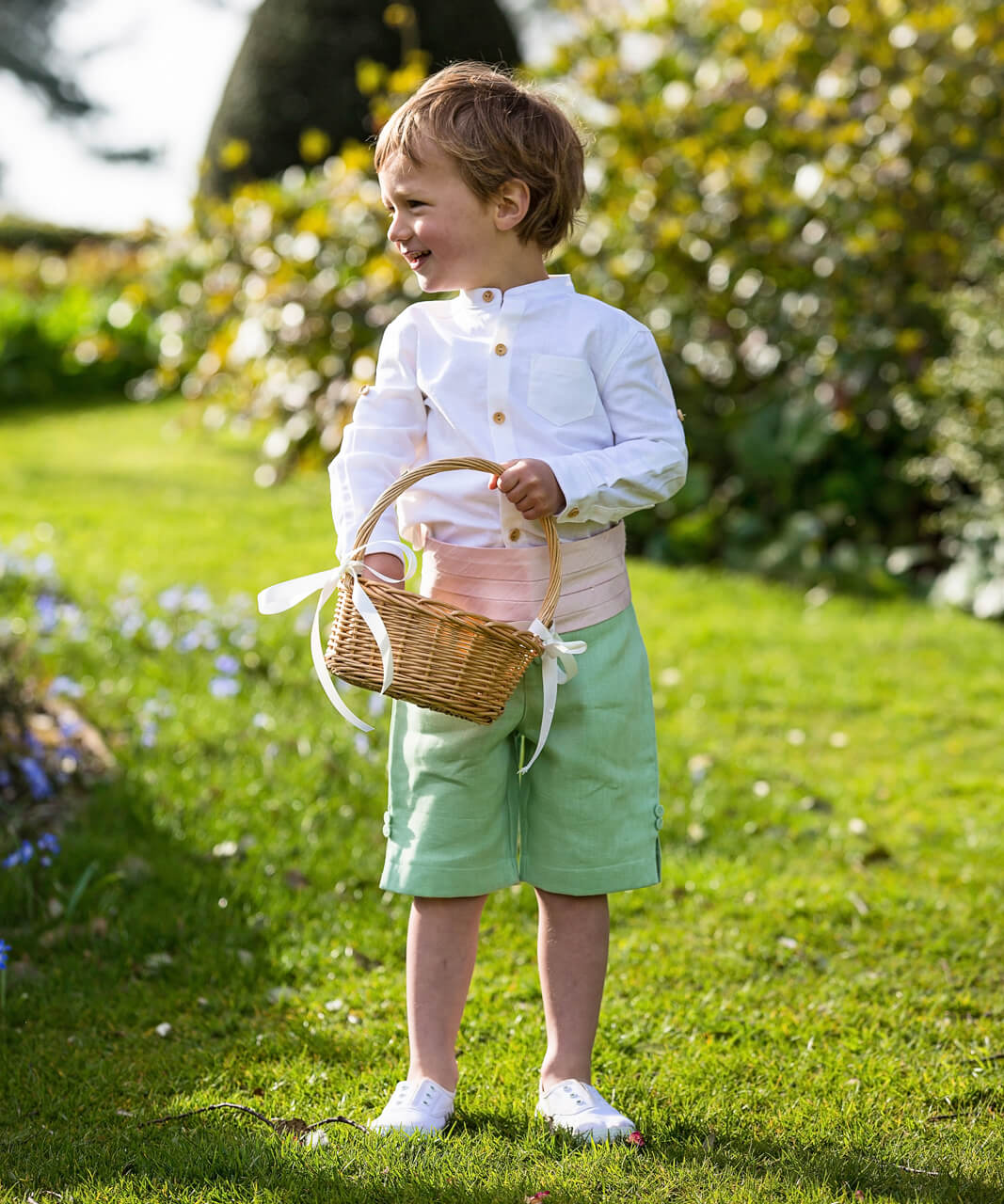 Ivory, Green and Blush Pink Pageboy Outfit | Amelia Brennan