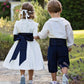 Ivory and Navy Silk Flower Girl and Pageboy Outfits | Amelia Brennan