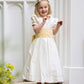 Ivory Silk Flower girl dress with puffed sleeves by Amelia Brennan Weddings