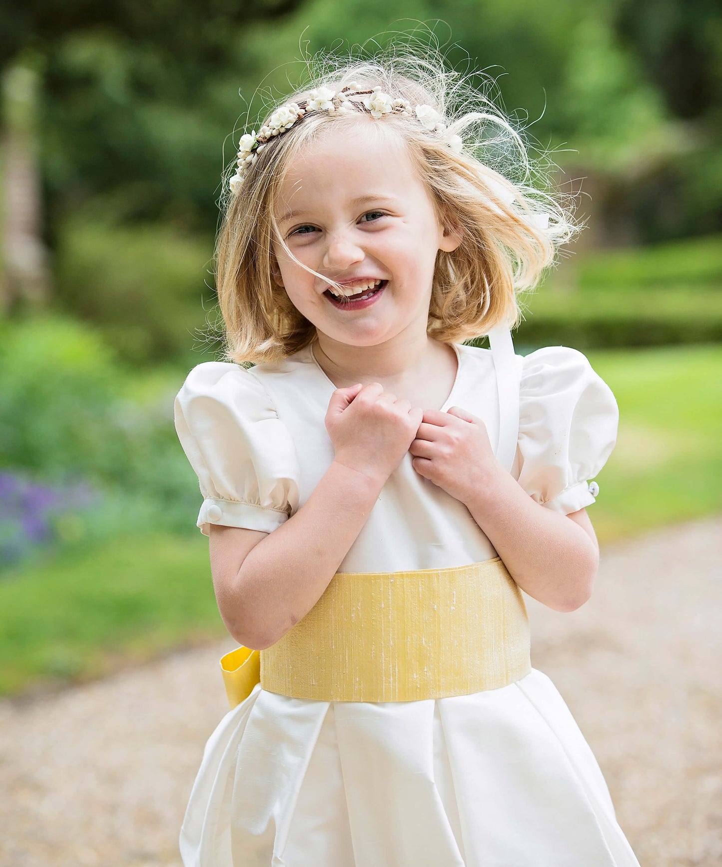 Ivory Silk bridesmaid dress with puffed sleeves by Amelia Brennan Weddings