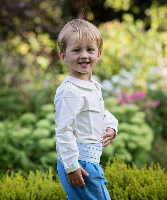 Pageboy wears Ivory Silk Shirt with Pale Blue cummerbund by Amelia Brennan Weddings