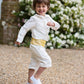 Ivory Page boy Shorts and Shirt with Yellow Silk Cummerbund | Amelia Brennan