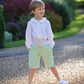 Green Linen Pageboy outfit with  Duck Egg Silk Cummerbund by Amelia Brennan Weddings