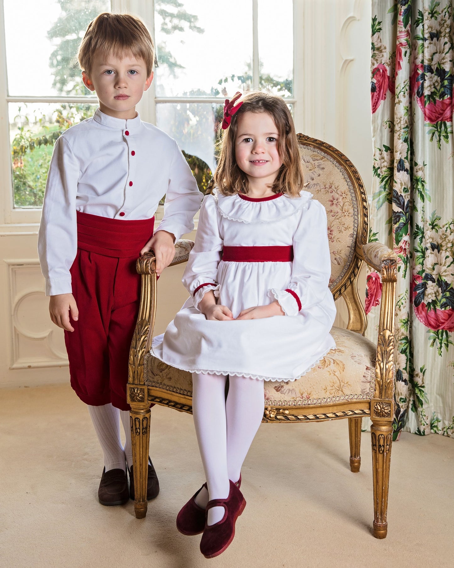 Burgundy and white winter flower girl and page boy outfits | Amelia Brennan