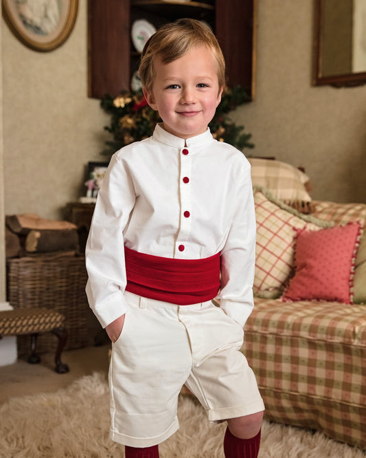 Winter Pageboy in Ivory and Dark Red Velvet | Amelia Brennan