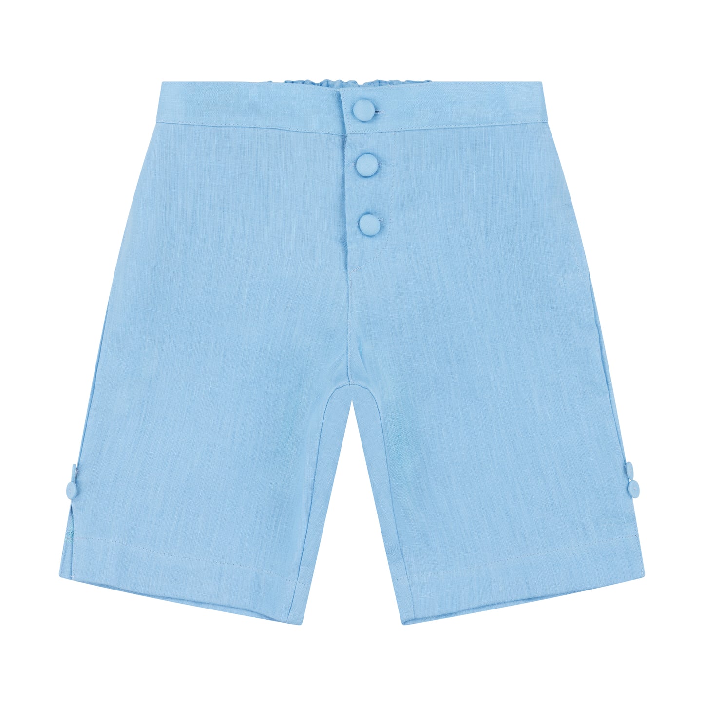 Blue linen pageboy shorts by  Amelia Brennan Weddings