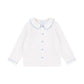 Ivory linen Pageboy shirt with Blue trim and buttons