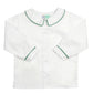 White Peter Pan Collared Shirt with Green Piping - Amelia Brennan