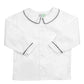 White Peter Pan Collared Shirt with Navy Piping - Amelia Brennan