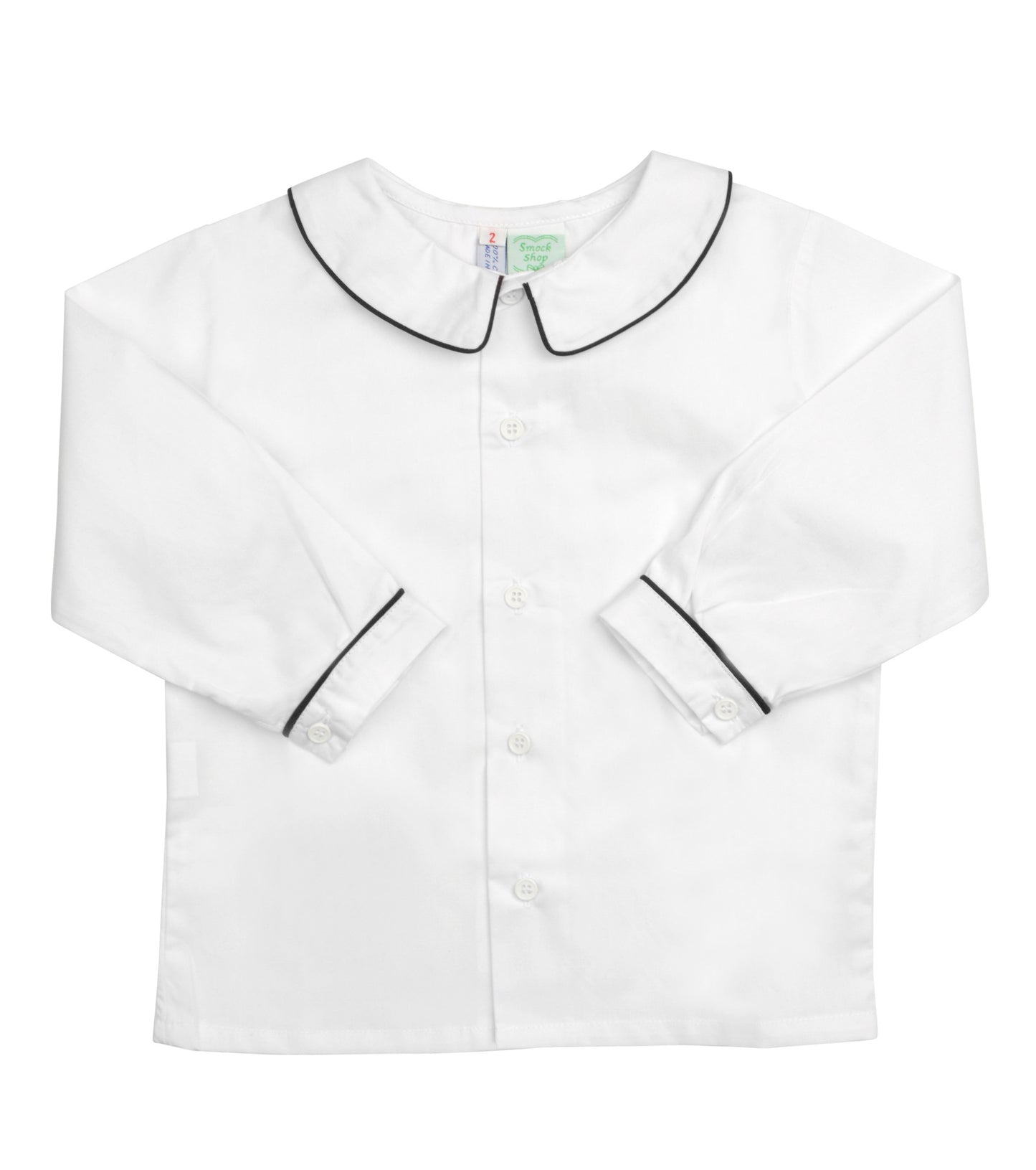 White Peter Pan Collared Shirt with Navy Piping - Amelia Brennan