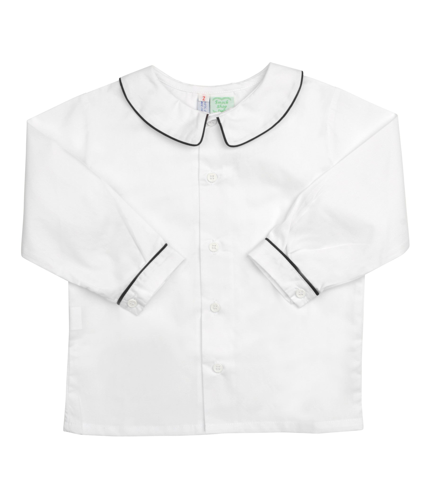 White Peter Pan Collared Shirt with Navy Piping - Amelia Brennan